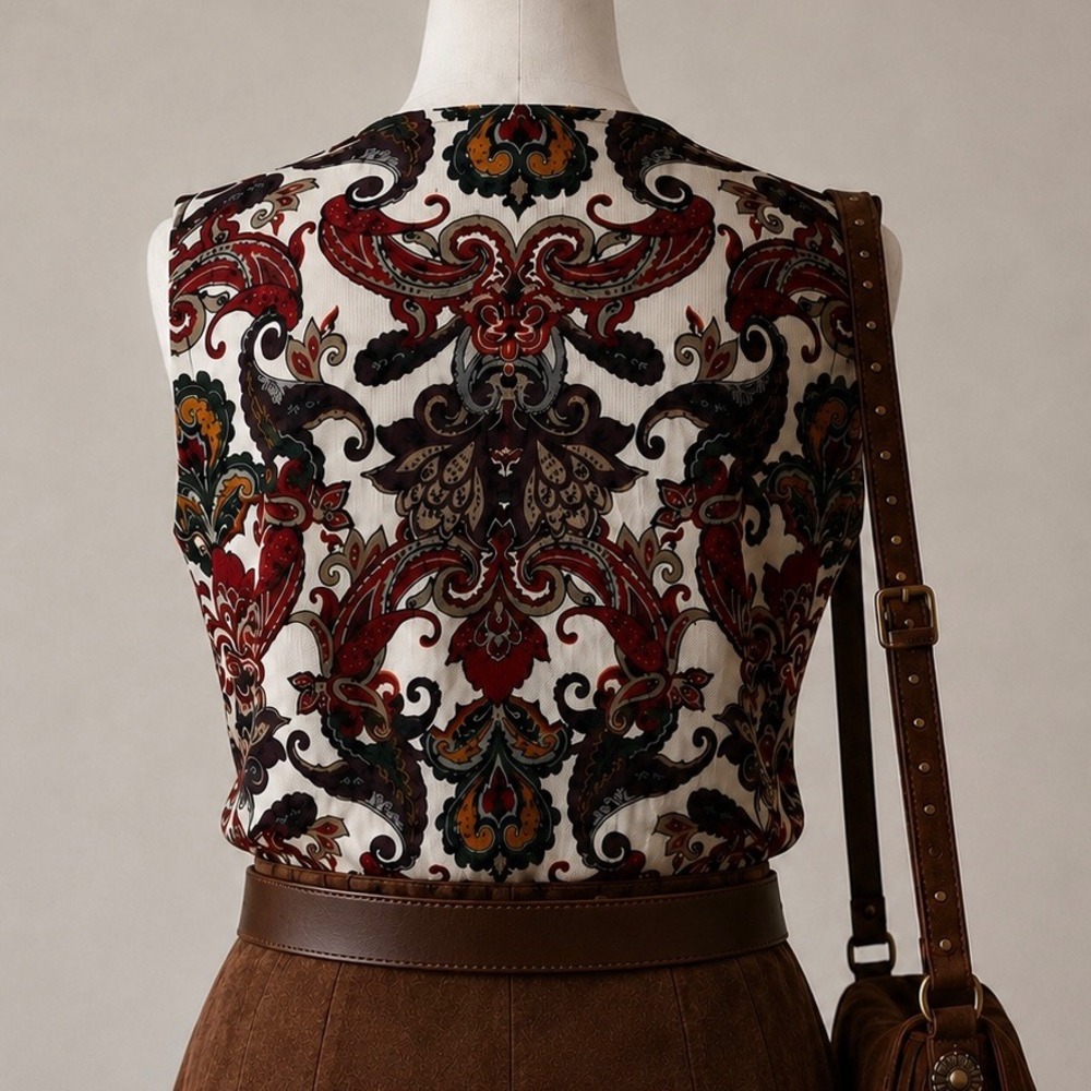 Chicos Whimsigoth Tapestry Paisley V Neck Tank Top Dark Romantic Festival Shell - Picture 2 of 8